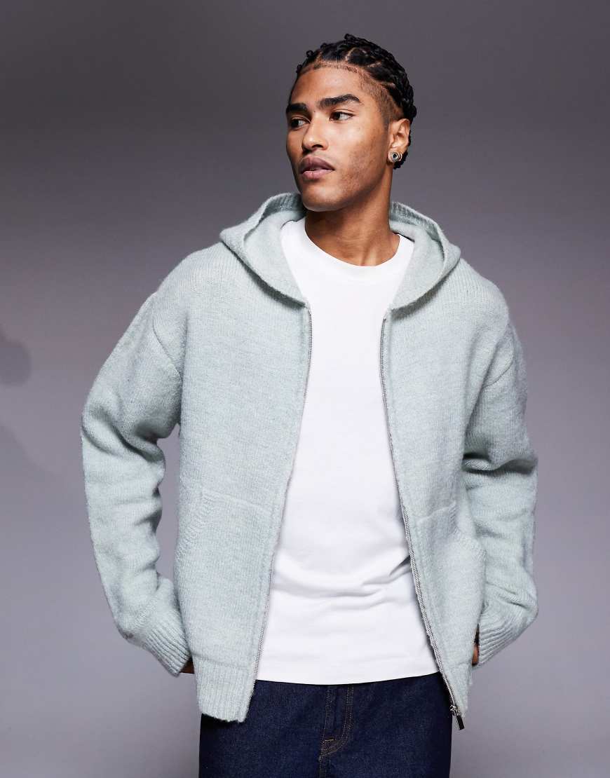 Faded Store - Kapuzenjacke aus Strick in Grün mit Reißverschluss von Faded Store