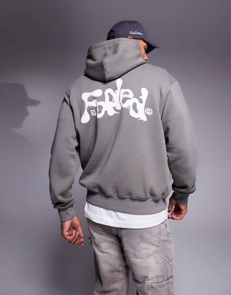 Faded Store - Kapuzenpullover in Olivgrün mit farblich abgesetztem Logo in Liquid-Optik am Rücken von Faded Store