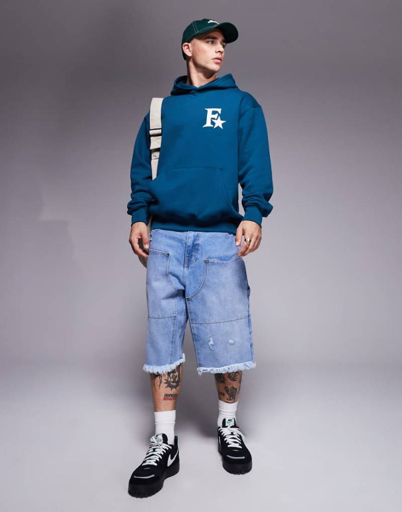 Faded Store - Kapuzenpullover in staubigem Blaugrün mit Stern-Logo aus 320 g schwerem Material von Faded Store