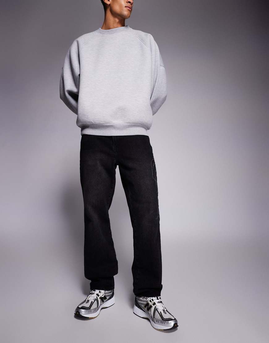 Faded Store - Schwarze Jeans mit Gothic-Stickerei-Blau von Faded Store