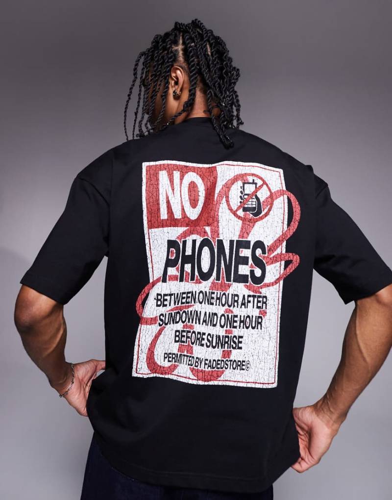 Faded Store - T-Shirt in Schwarz mit „No Phones"-Rückenprint von Faded Store