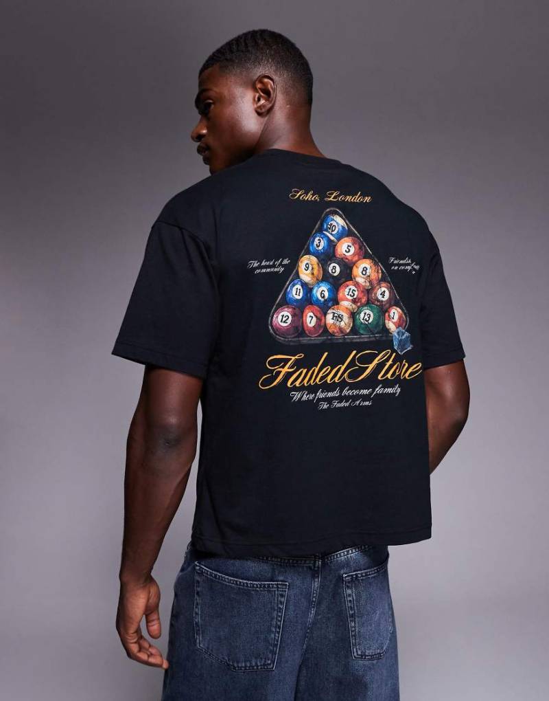 Faded Store - T-Shirt in Schwarz mit Billardtisch-Print auf der Rückseite von Faded Store