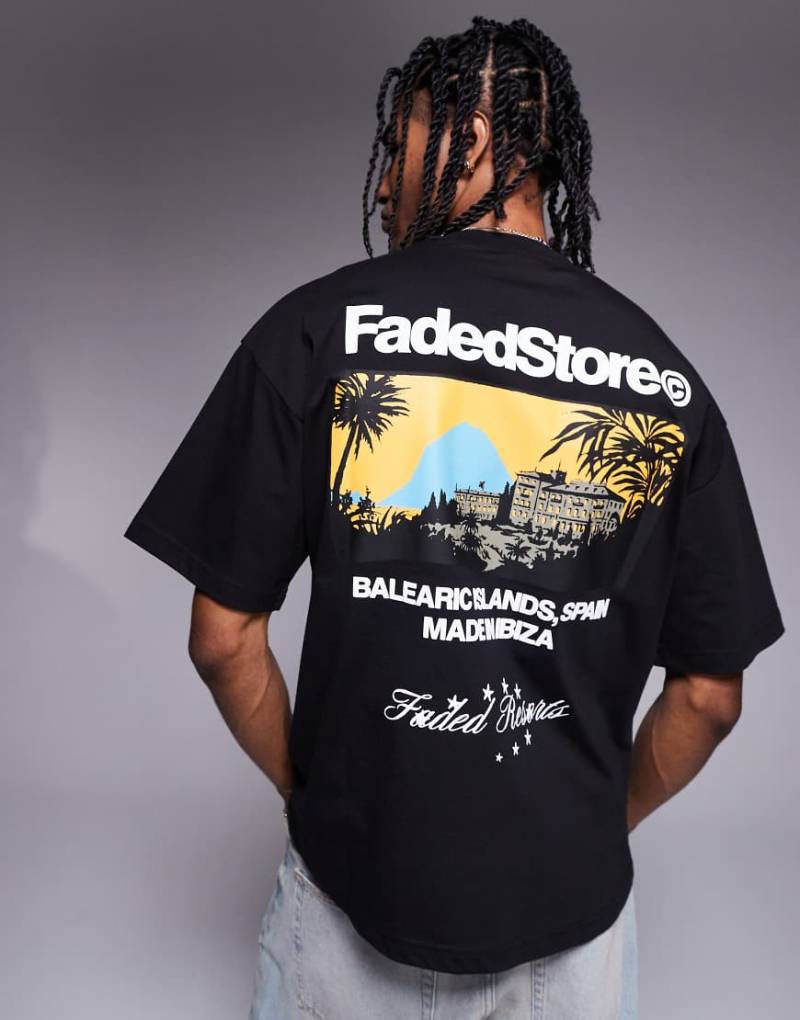 Faded Store - T-Shirt in Schwarz mit Resort-Motiv hinten von Faded Store