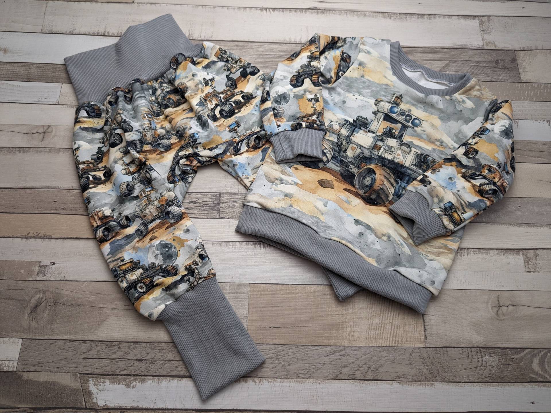 Set Pumphose Baby Gr. 74-92, Pullover, Mütze, Halstuch, Herbst, Winter, Mars Exploration, Rover, Jeep, Abenteuer, Kosmos, Planet von FadenTwist