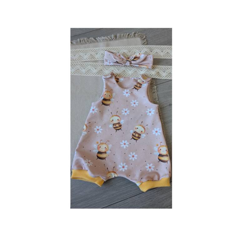 Süßer Baby Strampler Mit Bienenmotiv + Passendes Haarband Gr. 50-98 von FadenTwist