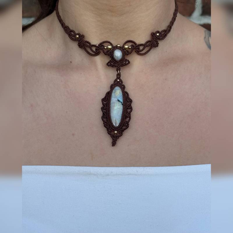 Makramee Handmade Halskette Mondstein Moonstone Makramee Handmade Halskette Mondstein Moonstone von Fadenfantasy