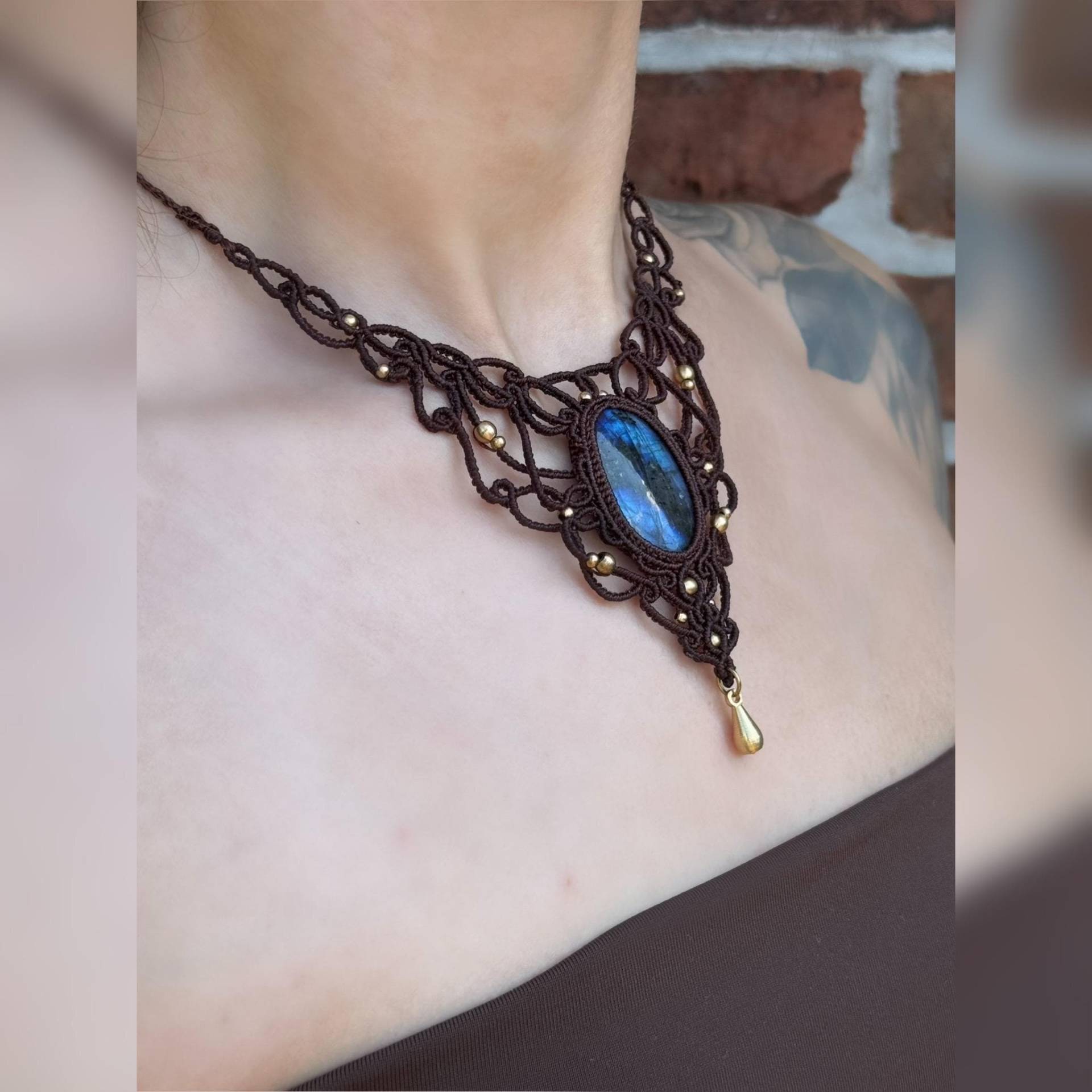 Makramee Handmade Necklace Halskette Labradorit Makramee Handmade Necklace Halskette Labradorit von Fadenfantasy