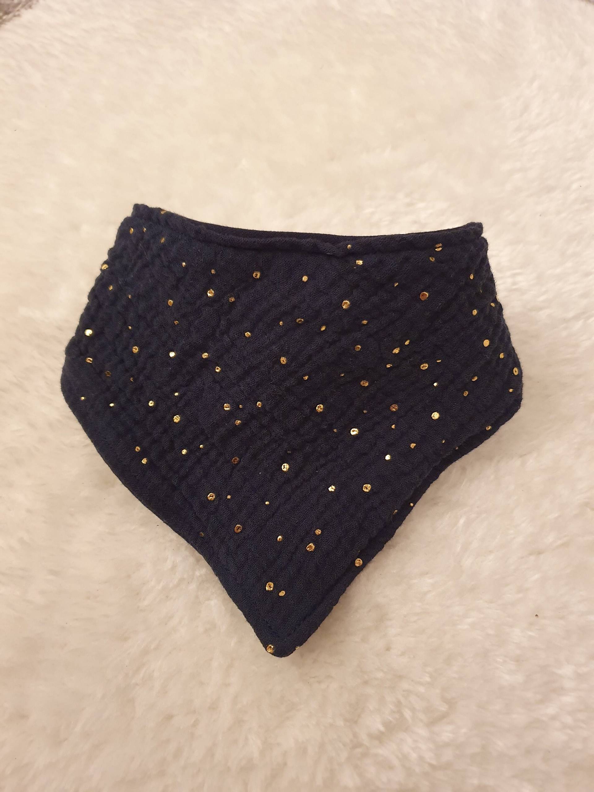 Halstuch, Musselintuch in Blau Mit Goldenen Punkten von Fadenfrettchen