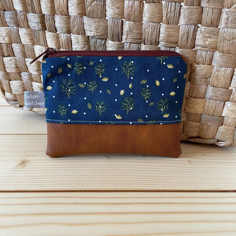 Kleine Schlüsseltasche Lemon Tree Aus Kunstleder Und Baumwolle in Blau Braun Mini-Geldbörse Schlüsseletui Schlüsseltäschchen von Fadenmaedchen