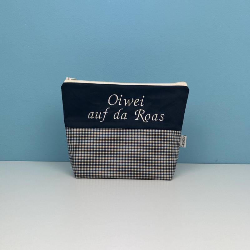 Kulturbeutel „Blau Kariert" von Fadentour