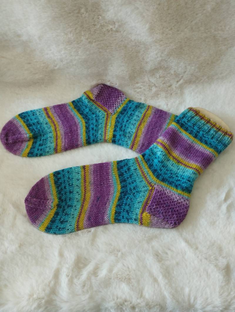 Socken Handgestrickt Bunt Größe 39-41 Damen Mädchen, Wollsocken, Türkis Haussocken, Warm Handgemacht, Frauen, Gestrickte Hausschuhe von FadenundHolz