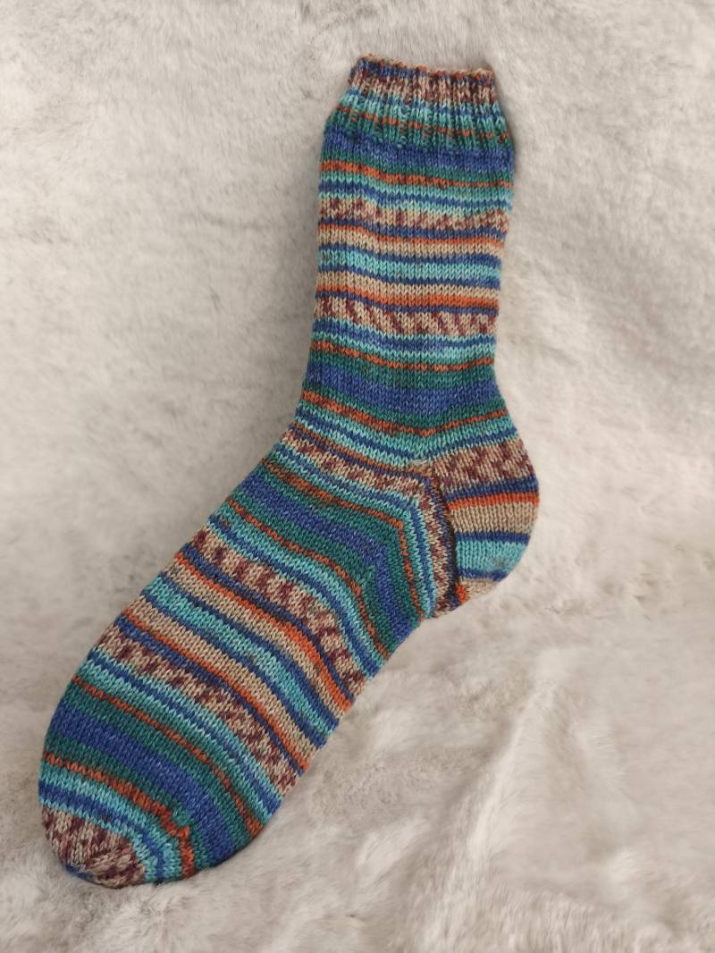 Socken Handgestrickt Bunt Größe 40-41 Damen Herren, Wollsocken, Grün-Blau Haussocken, Warm Handgemacht, Handgestrickte Haussocken von FadenundHolz