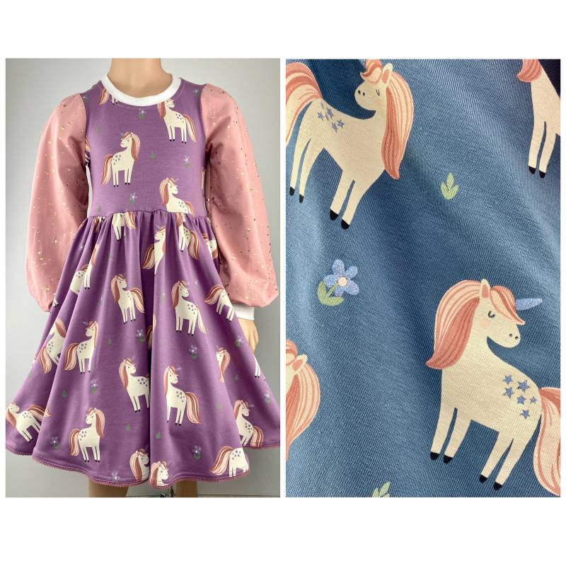 Jerseykleid Langarmkleid Drehkleid Tellerkleid Einhorn Glitzer Lila Oder Blau Petrol von FadenzauberbyAntje