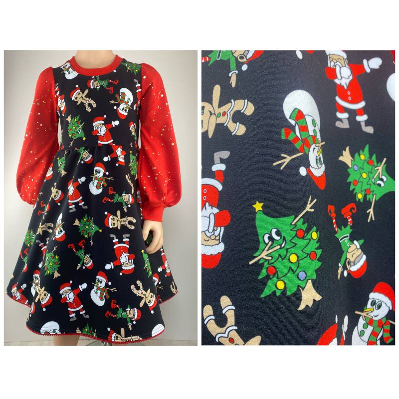 Kleid Baumwollkleid Sweatkleid Langarmkleid Weihnachtskleid Weihnachten Tannenbaum Printenmann von FadenzauberbyAntje
