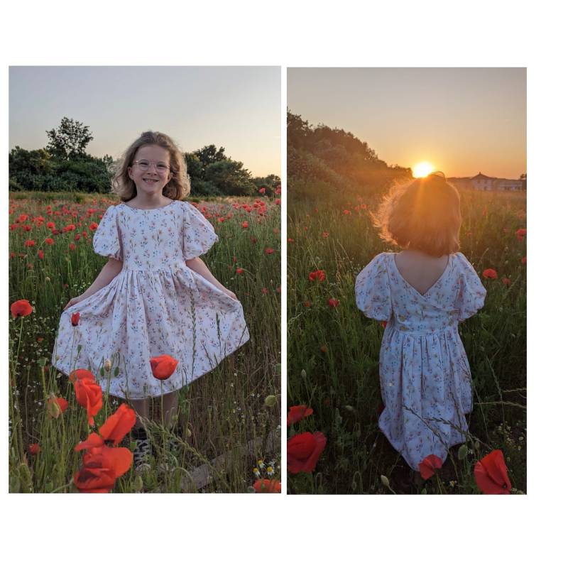 Kleid Sommerkleid Baumwollkleid Drehkleid Einschulungskleid Musselin Rosa Blumenwiese von FadenzauberbyAntje