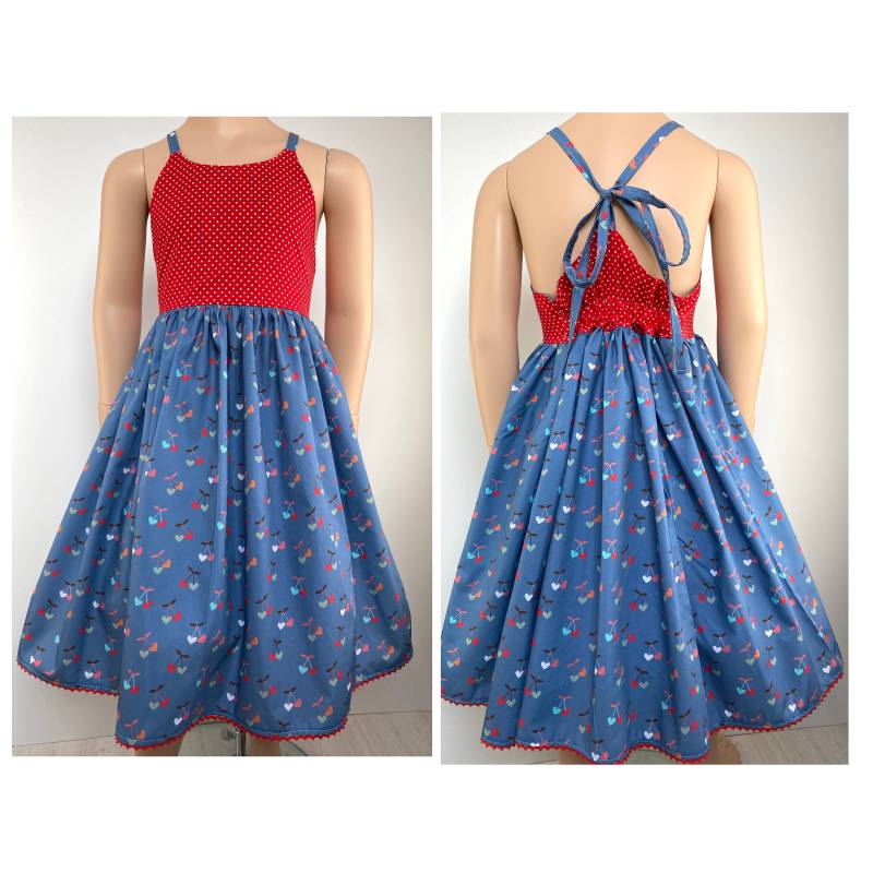 Kleid Sommerkleid Baumwollkleid Drehkleid Latzrock Latzkleid Herzchen Und Punkte von FadenzauberbyAntje