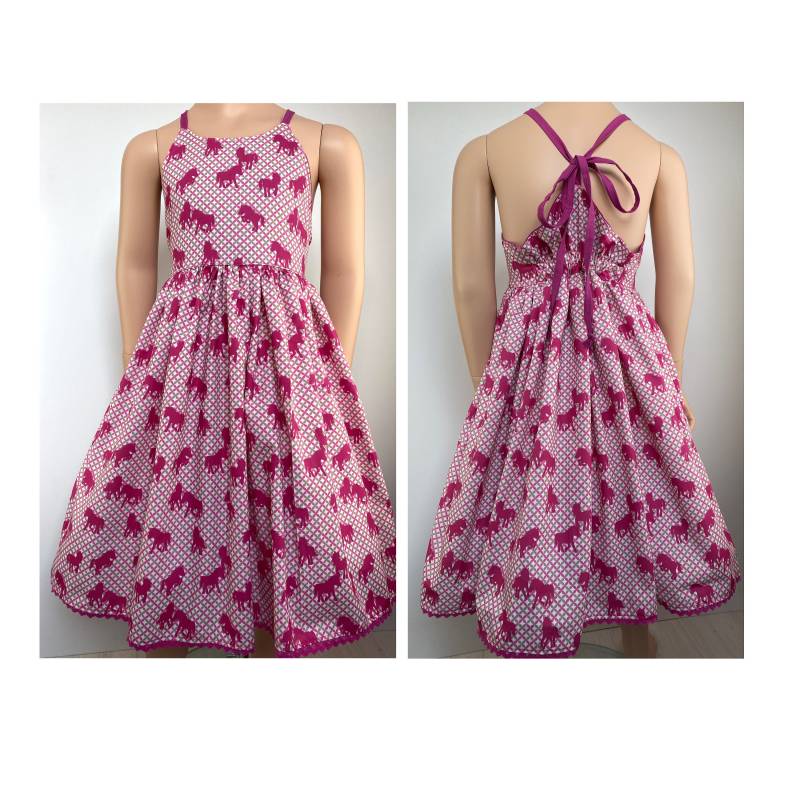 Kleid Sommerkleid Baumwollkleid Drehkleid Latzrock Latzkleid Pferde Pink von FadenzauberbyAntje