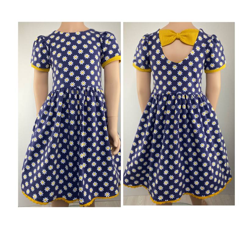 Kleid Sommerkleid Baumwollkleid Jerseykleid Drehkleid Festkleid Schleife Gänseblümchen von FadenzauberbyAntje