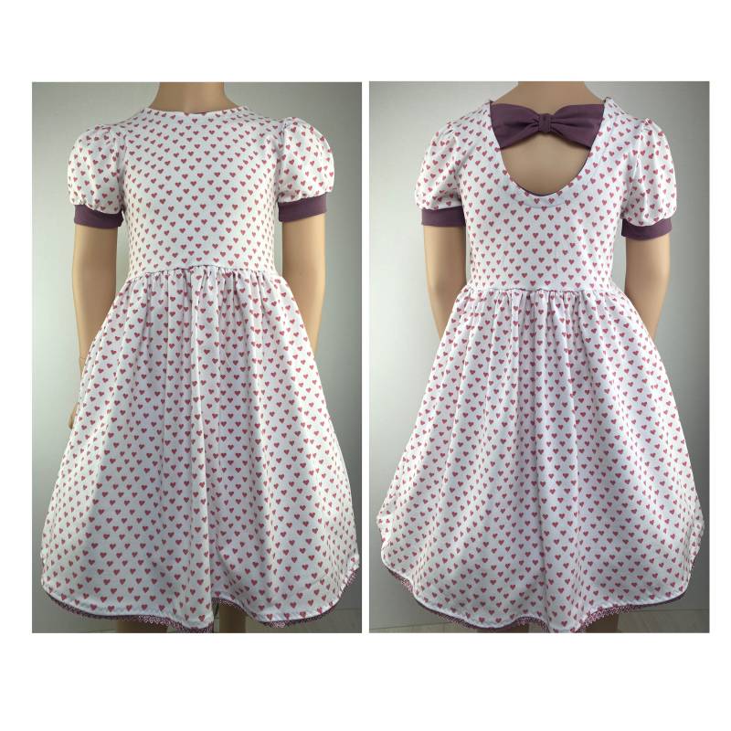 110/116 Kleid Sommerkleid Baumwollkleid Jerseykleid Drehkleid Festkleid Schleife Herzchen Herzen Pink von FadenzauberbyAntje