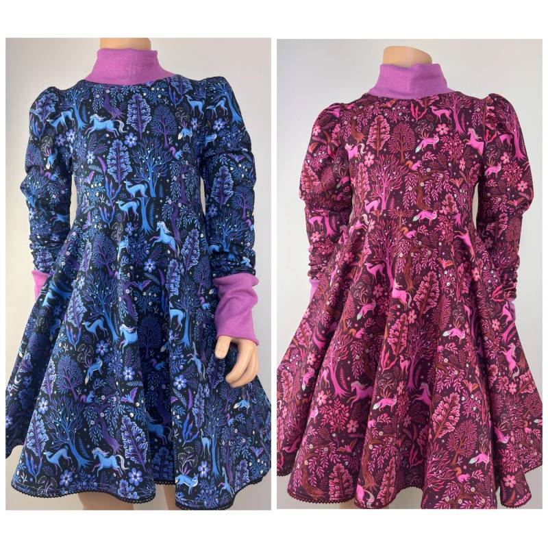 Kleid Zum Kuscheln Und Drehen Für Mädchen Aus Sweat Mystic Forest Wald Pferde von FadenzauberbyAntje