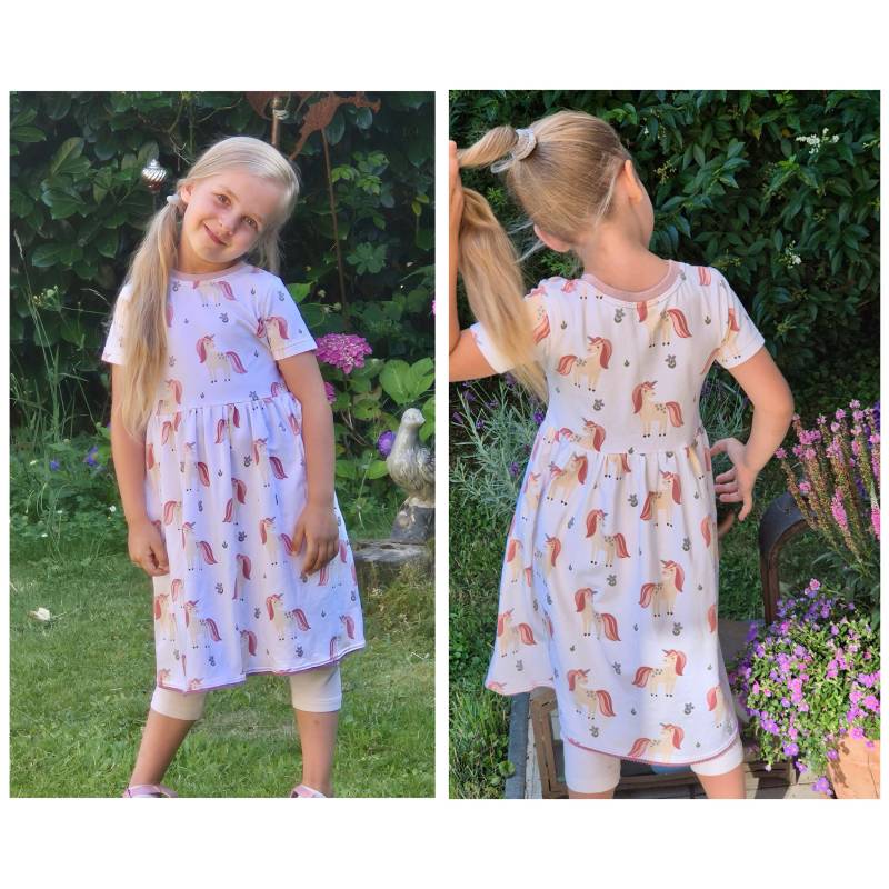 Drehkleid Ärmel Lang Oder Kurz Einhorn Glitzer Weiß von FadenzauberbyAntje