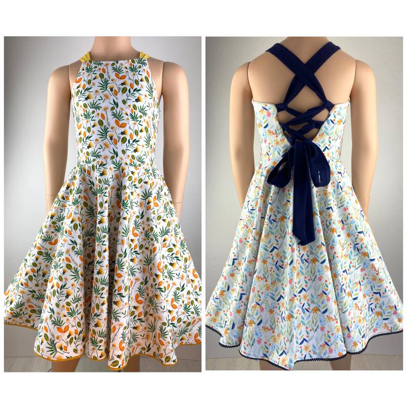 140, 152 Gelb Sommerkleid Drehkleid Tellerkleid Kleid Mit Tellerrock Schnürung Varianten Streublümchen von FadenzauberbyAntje