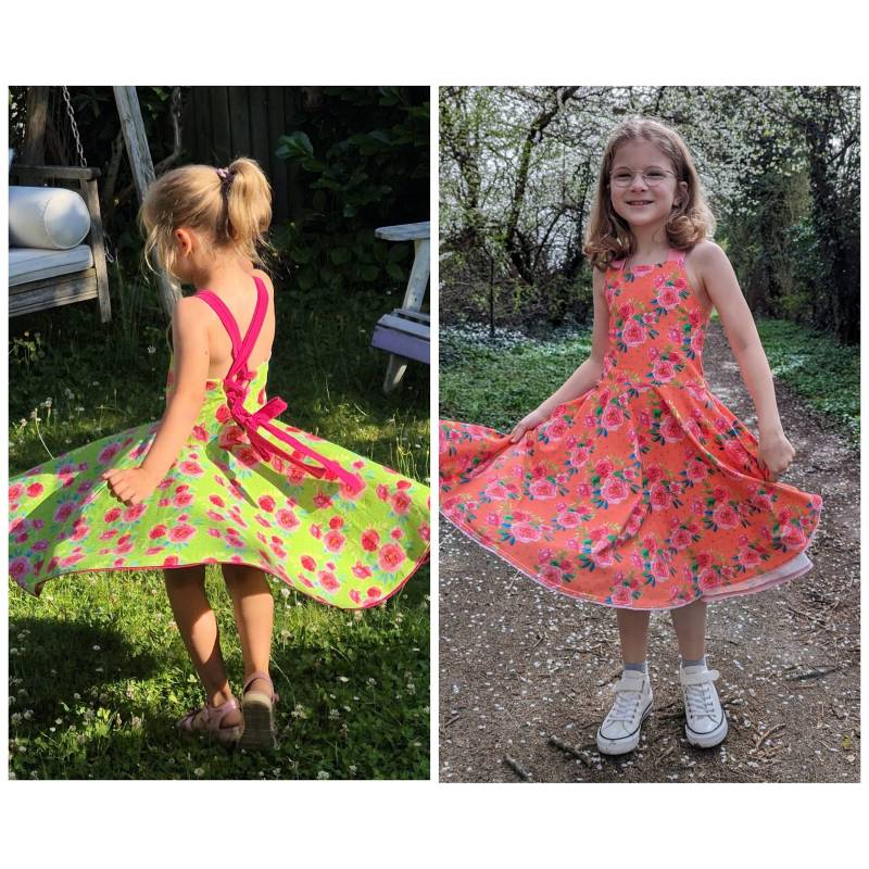 Sommerkleid Drehkleid Tellerkleid Kleid Mit Tellerrock Schnürung Weiß Grün Orangerot von FadenzauberbyAntje