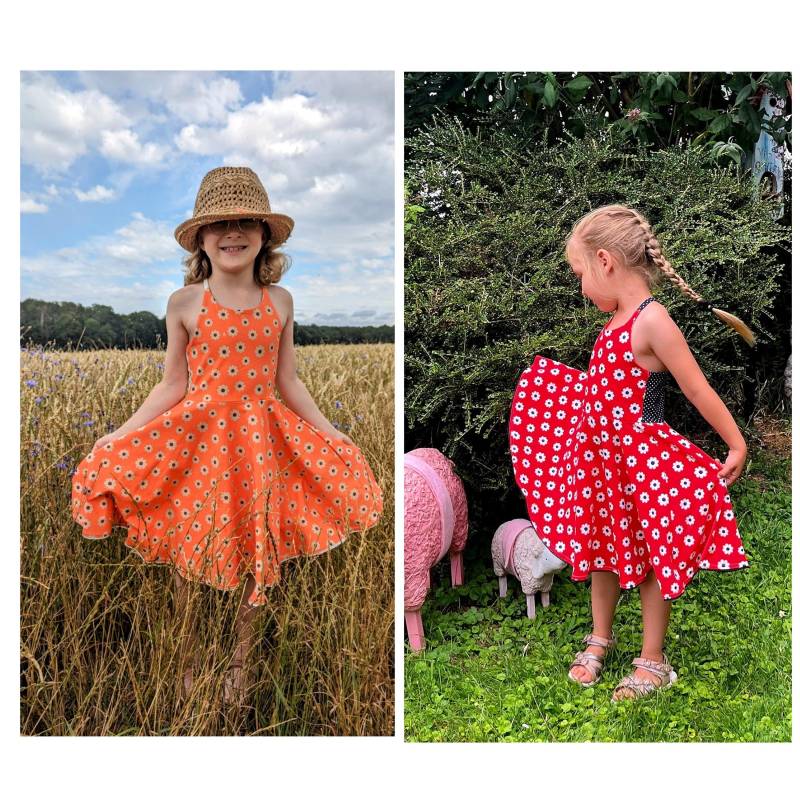 Sommerkleid Drehkleid Tellerkleid Kleid Mit Tellerrock Trägerkleid Strandkleid Farbwahl Orange, Rot, Grün, Rosa von FadenzauberbyAntje