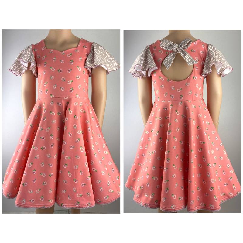 122/128 Sommerkleid Drehkleid Tellerkleid Rosen Röschen Rosa von FadenzauberbyAntje