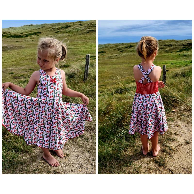 Sommerkleid Trägerkleid Drehkleid Tellerkleid Tellerrock Kirschen Rosa Oder Grün von FadenzauberbyAntje