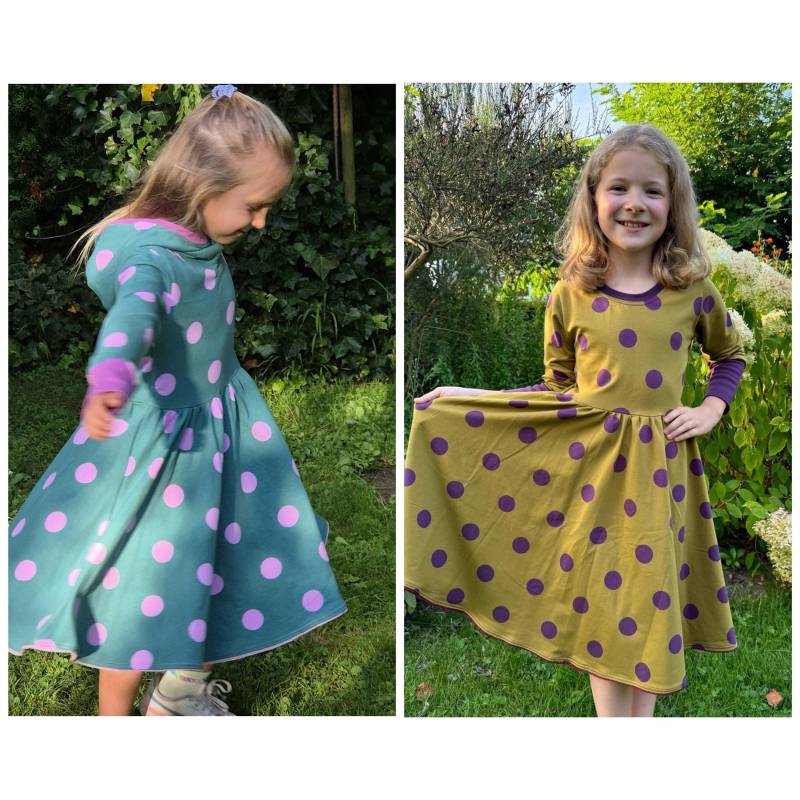 Sweatkleid Drehkleid Kuschelkleid Hoodiekleid Winterkleid Punkte Smaragd Ocker Pink von FadenzauberbyAntje