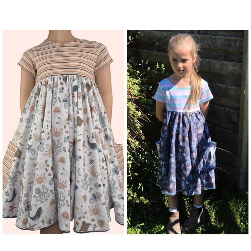 Tellerkleid Drehkleid Jerseykleid Baumwollkleid Meerestiere Seepferdchen Farbwahl von FadenzauberbyAntje