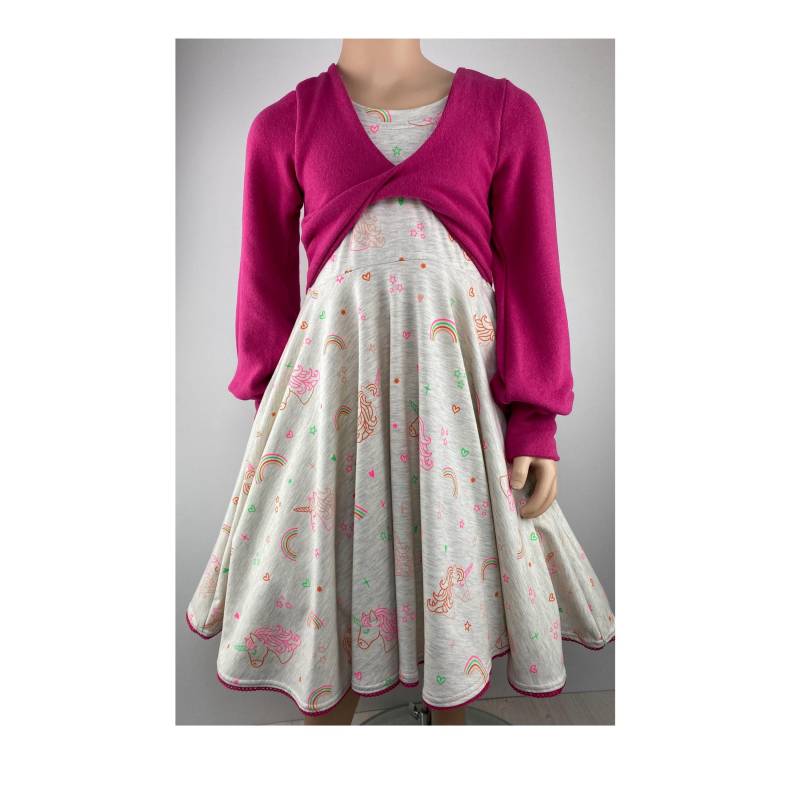 Tellerkleid Jerseykleid Festkleid Langarm Oder Kurzarm Bolero Lagenlook Einhorn von FadenzauberbyAntje