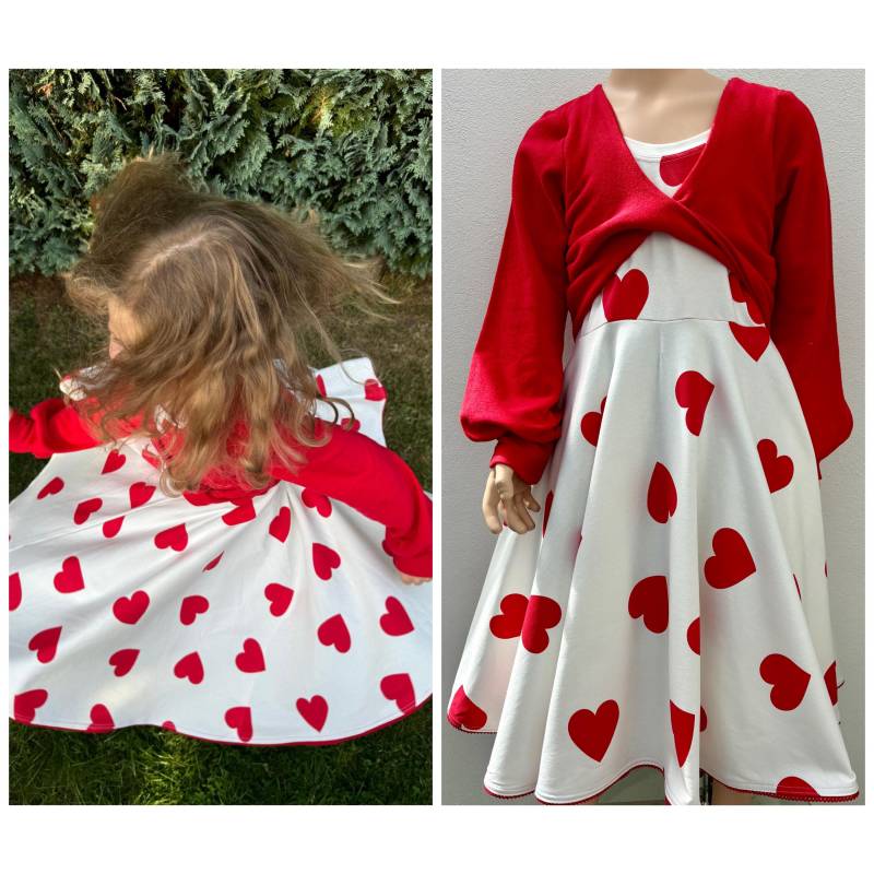 Tellerkleid Sweatkleid Festkleid Langarmkleid Bolero Lagenlook Rot Weihnachten Herzen von FadenzauberbyAntje