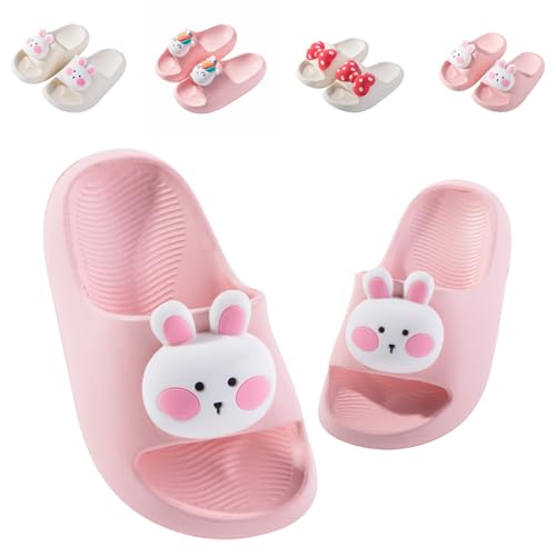 Badelatschen Kinder Flache Sommer Hausschuhe Jungen Mädchen Dusch Badeschuhe Strand Pantoletten Slippers Eltern-Kind Sandalen Leicht Anti-rutsch Badeschlappen Hase Rosa 28 (Etikettengröße 180mm) von Fadezar