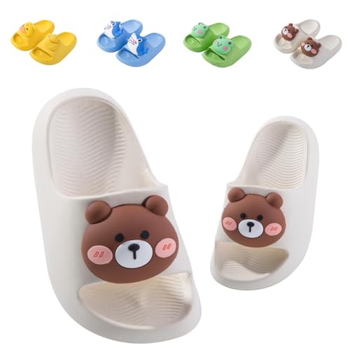 Badelatschen Kinder Flache Sommer Hausschuhe Jungen Mädchen Dusch Badeschuhe Strand Pantoletten Slippers Eltern-Kind Sandalen Leicht Anti-rutsch Badeschlappen Braunbär 28-29 (Etikettengröße 180mm) von Fadezar