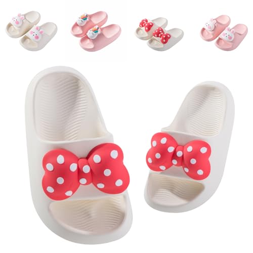 Badelatschen Kinder Flache Sommer Hausschuhe Jungen Mädchen Dusch Badeschuhe Strand Pantoletten Slippers Eltern-Kind Sandalen Leicht Anti-rutsch Badeschlappen Schleife Rot 24-25(Etikettengröße 160mm) von Fadezar