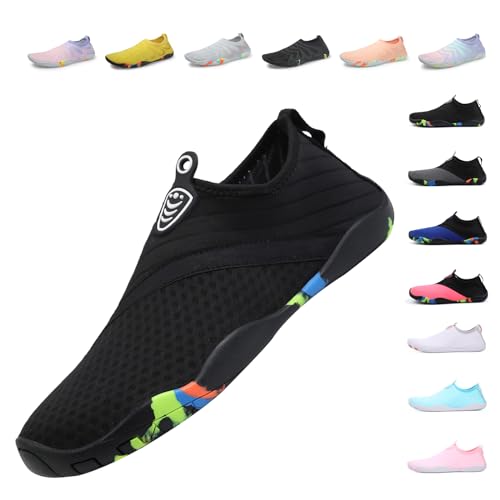 Unisex Badeschuhe Damen Schwimmschuhe Herren Wasserschuhe, Schnell Trocknend Leicht Atmungsaktiv Aquaschuhe 02 Schwarz EU 40 von Fadezar