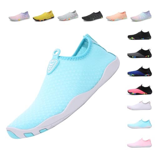 Unisex Badeschuhe Damen Schwimmschuhe Herren Wasserschuhe, Schnell Trocknend Leicht Atmungsaktiv Aquaschuhe EU 668 Blau EU 35 von Fadezar