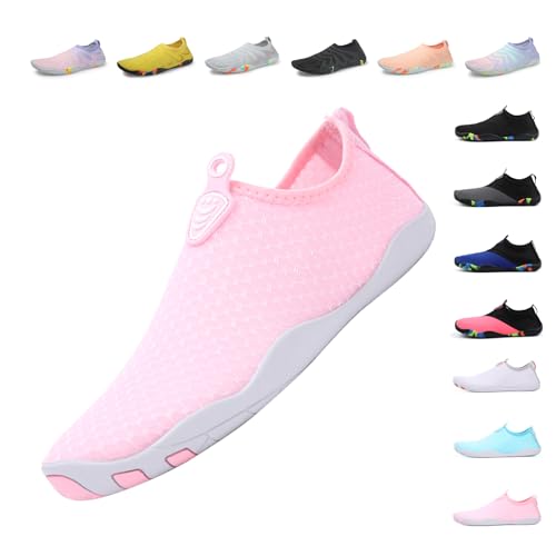 Unisex Badeschuhe Damen Schwimmschuhe Herren Wasserschuhe, Schnell Trocknend Leicht Atmungsaktiv Aquaschuhe EU 668 Rosa EU 35 von Fadezar