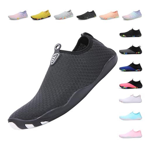 Unisex Badeschuhe Damen Schwimmschuhe Herren Wasserschuhe, Schnell Trocknend Leicht Atmungsaktiv Aquaschuhe EU 668 Schwarz EU 37 von Fadezar