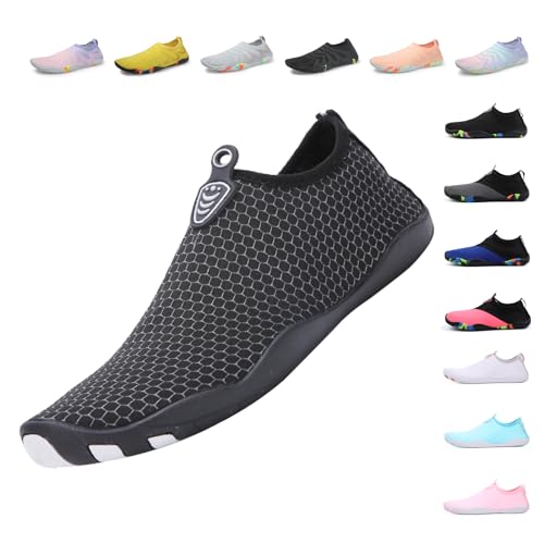 Unisex Badeschuhe Damen Schwimmschuhe Herren Wasserschuhe, Schnell Trocknend Leicht Atmungsaktiv Aquaschuhe EU 668 Schwarzes S EU 37 von Fadezar