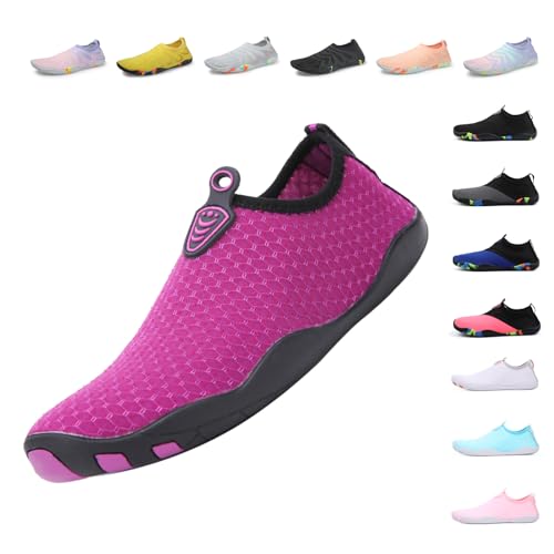 Unisex Badeschuhe Damen Schwimmschuhe Herren Wasserschuhe, Schnell Trocknend Leicht Atmungsaktiv Aquaschuhe EU 668 Violett EU 41 von Fadezar