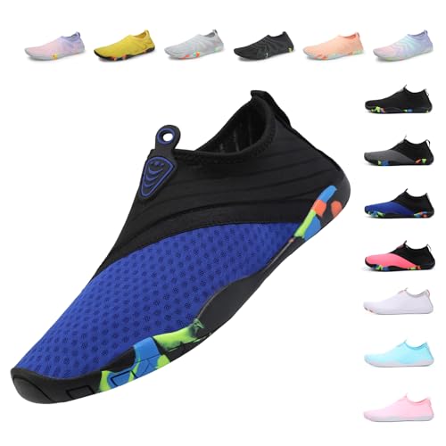 Unisex Badeschuhe Damen Schwimmschuhe Herren Wasserschuhe, Schnell Trocknend Leicht Atmungsaktiv Aquaschuhe EU Blau EU 38 von Fadezar