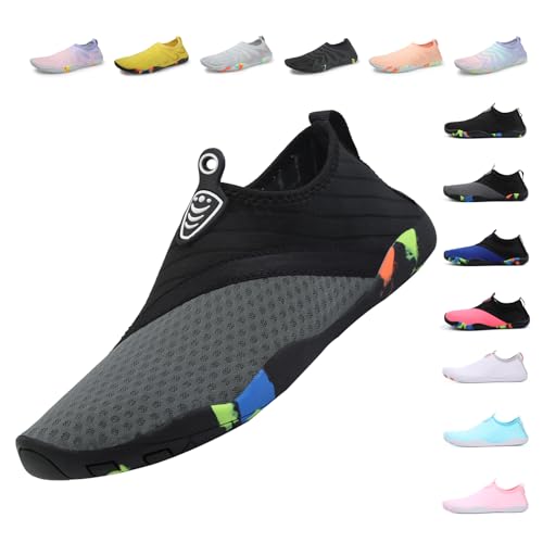 Unisex Badeschuhe Damen Schwimmschuhe Herren Wasserschuhe, Schnell Trocknend Leicht Atmungsaktiv Aquaschuhe EU Grau EU 36 von Fadezar