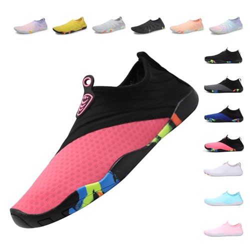 Unisex Badeschuhe Damen Schwimmschuhe Herren Wasserschuhe, Schnell Trocknend Leicht Atmungsaktiv Aquaschuhe EU Rosa EU 38 von Fadezar