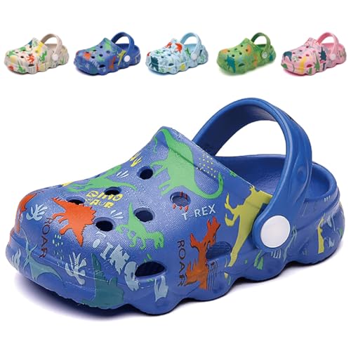 Kinder Clogs Pantoletten Jungen Gartenschuhe Gr.22-30 EU, Leicht Atmungsaktiv Dinosaurier Gartenclogs, Strand Sandalen Hausschuhe für Mädchen Blau EU 30 (Etikettengröße 190mm) von Fadezar