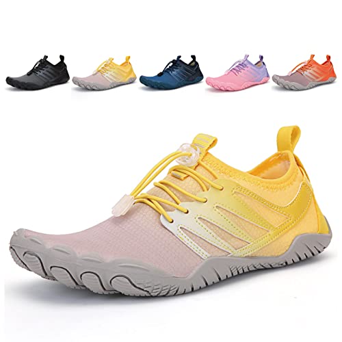 Fadezar Barfußschuhe Damen Herren Wasserschuhe Atmungsaktiv rutschfest Schwimmschuhe Aquaschuhe 36-47 Gelb EU 38 von Fadezar