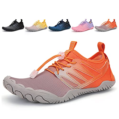 Fadezar Barfußschuhe Damen Herren Wasserschuhe Atmungsaktiv rutschfest Schwimmschuhe Aquaschuhe 36-47 Orange EU 43 von Fadezar