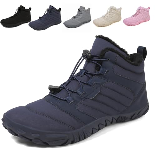 Fadezar Barfußschuhe Herren Gefüttert Winterschuhe Damen Wasserdicht Winter Warm Winterstiefel Outdoor rutschfeste Stiefel Boots Schuhe 1698 Blau EU 41 von Fadezar
